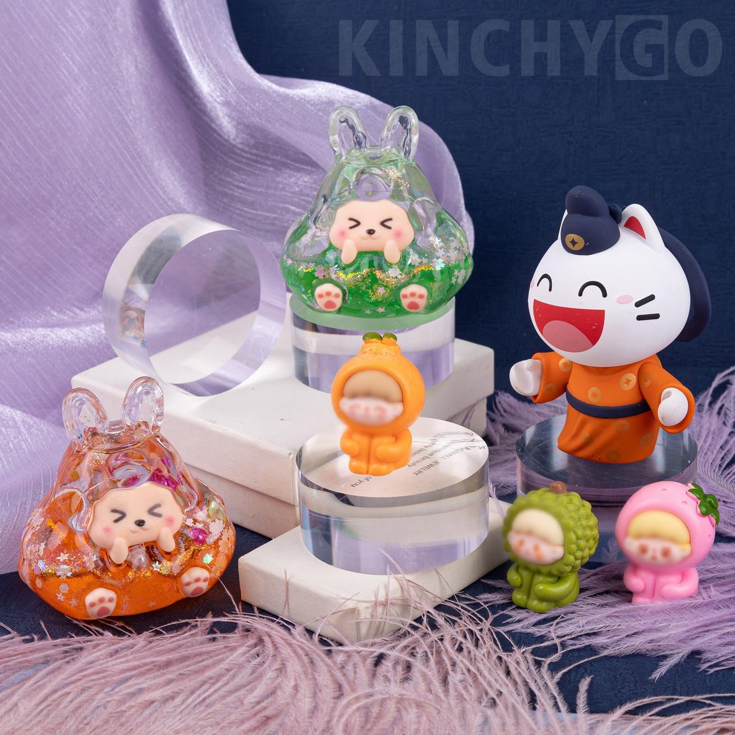 KINCHYGO, 4 Pack Acrylic Round Display Block Clear Polished Jewelry Ring Showcase Display Holder Base Stands 2 x 2 x 1 Inch