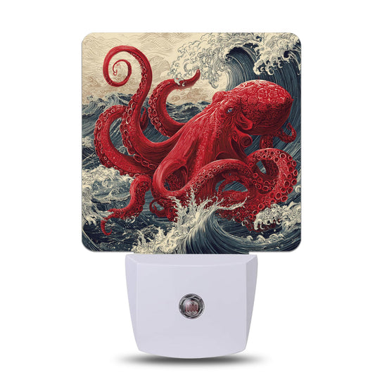 Ocean Octopus Night Light,Sea Waves Nightlight Lamp with Dusk to Dawn Sensor for Home Indoor Stairway Kitchen Corridor, Decorative Night Lights Plug Into Wall for Boys Girls Women Men Room Gifts