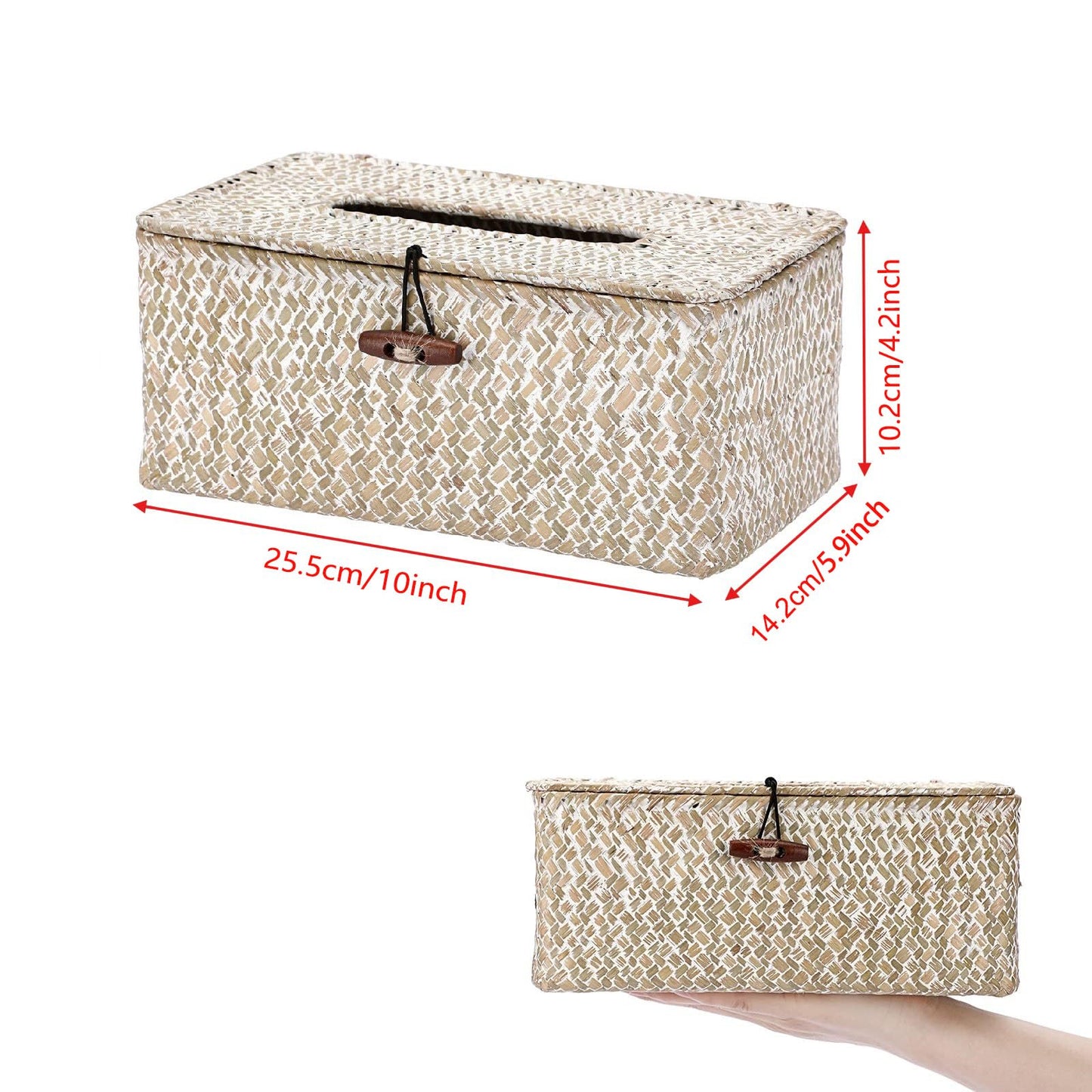 Shonmogar Tissue Box Cover Rectangle Seagrass Tissue Box,Woven Tissue Box Holder with Lid,Farmhouse Tissue Cover for Bathroom Toilet Living Room Bedroom Kitchen Table Desk Office,Whitewash