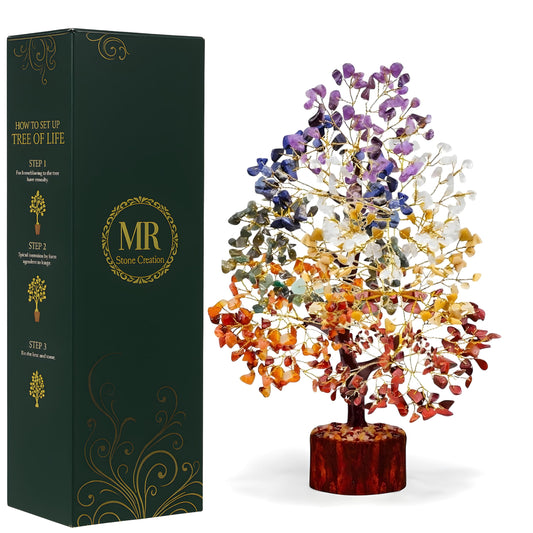 Mr.stonecreations 7 Chakra Crystal Tree of Life Natural Gemstone Vastu Tree for Home Decor, Meditation & Reiki Healing Handmade Spiritual Energy Gift (Pack of 1)