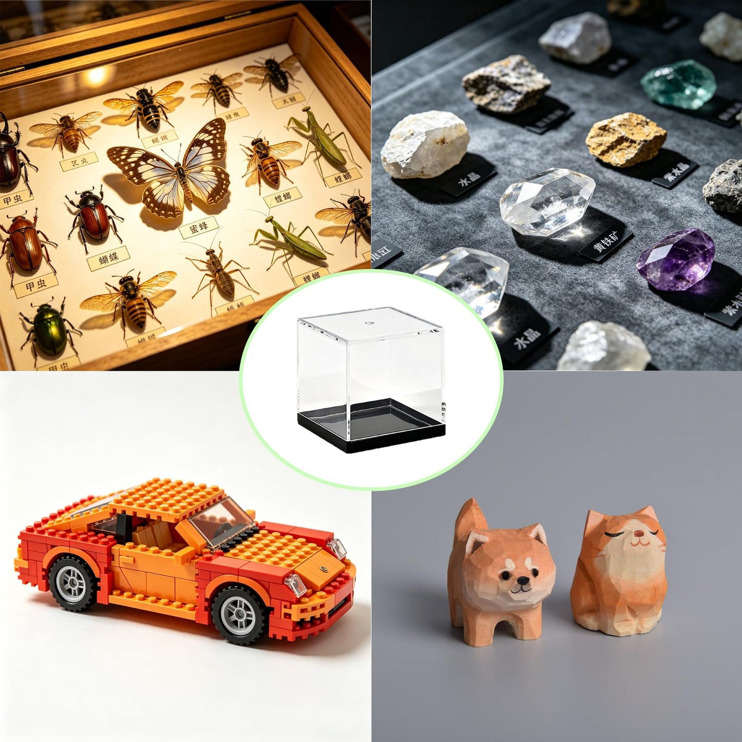 12 Pcs Cube Display Box, 1.77x1.77x1.77Inch Mineral Sample Case, Clear Display Case Specimen Box Suitable for Storing Ores, Crystals, Collectibles, Action Figures, and Miniature Models