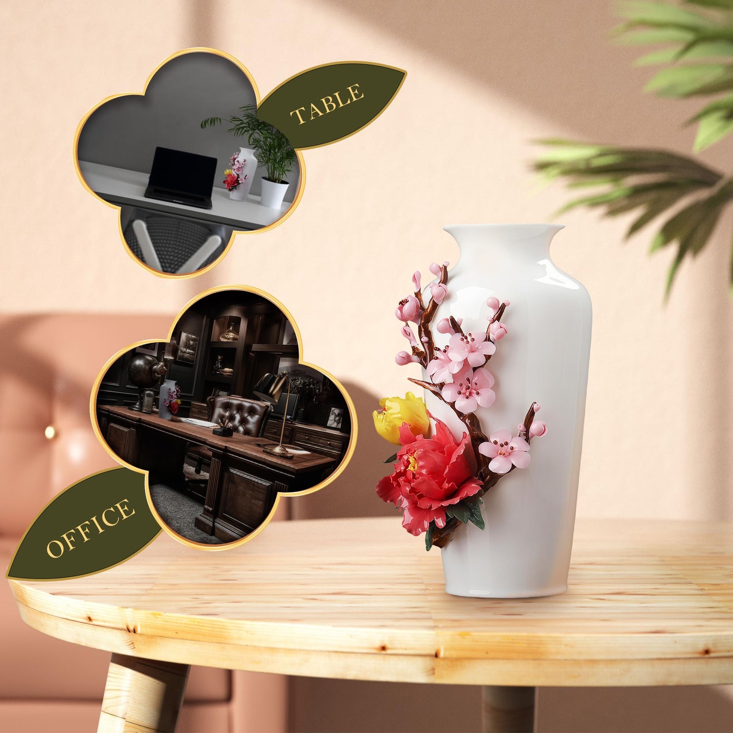 Top Ceramic Vase for Flowers - Table Decorative Cool Unique Flower Vase Decor, Feng Shui Gifts for Home, Chinese New Year Decoration, Chinese Decor & Gifts