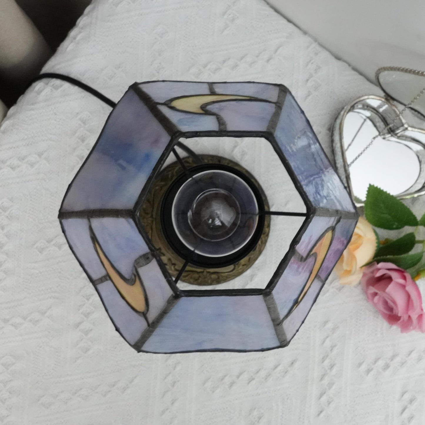 wecrejoni Tiffany Lamp Stained Glass lamp Small Bedside Table Lamps for Living Room Bedroom Dorm Kitchen Home Decor Festival Birthday Gift,Purple Moon