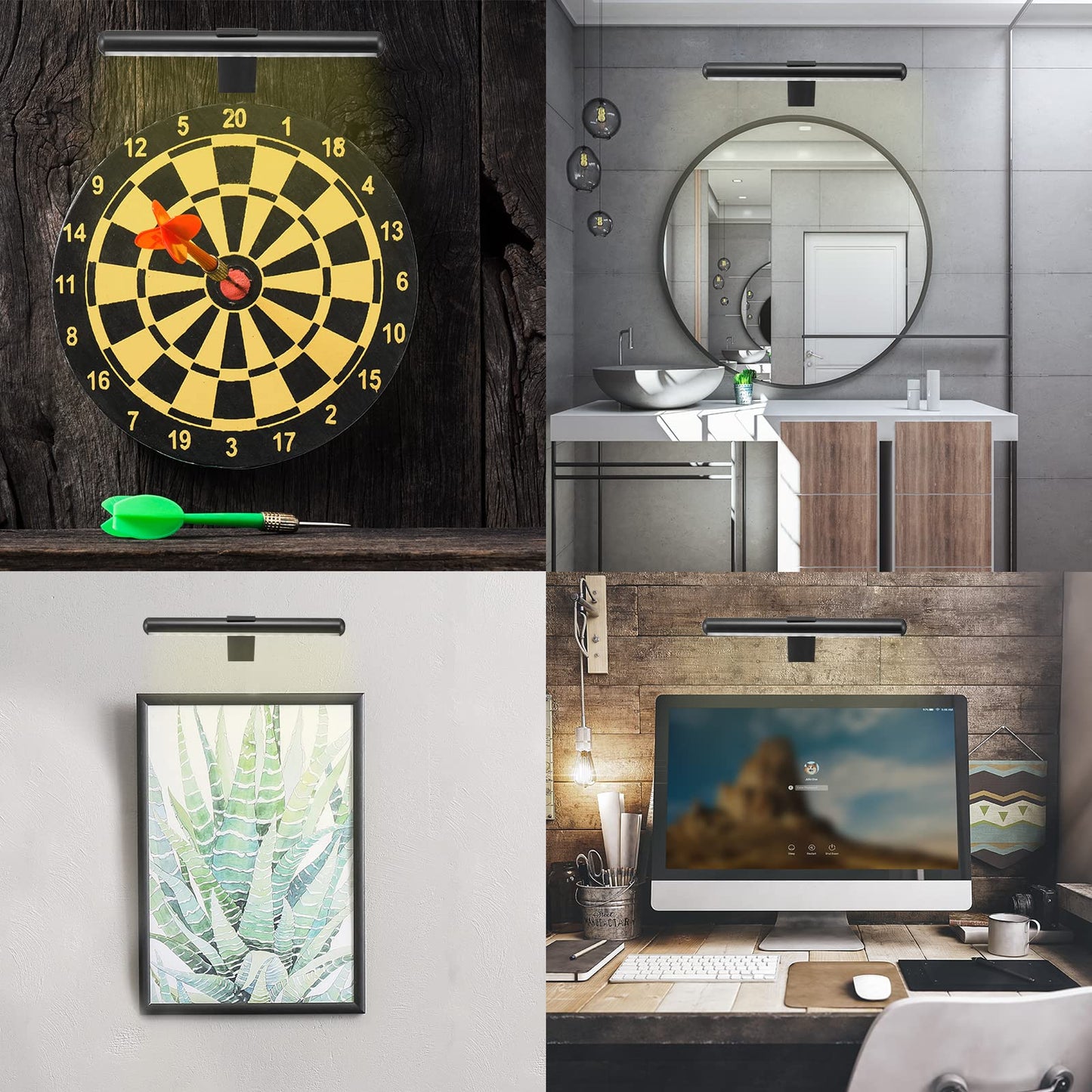 VIGMOJ Wireless Picture Light Battery Operated,Rechargeable Painting Light with Remote Control,Metal Art Display Lamp,3 Modes,Dimmable Dartboard Light with Timer for Frame Picture Gallery,300LM