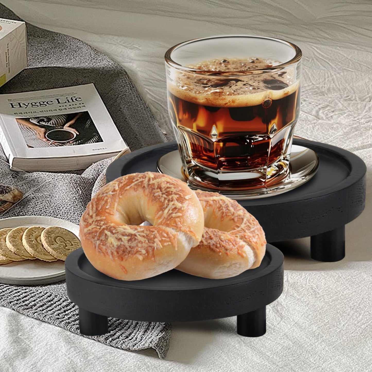 3PCS Wooden Display Risers for Display,Wood Riser Display Pedestal Stand for Home Décor (Modern Black,8,6,5'')