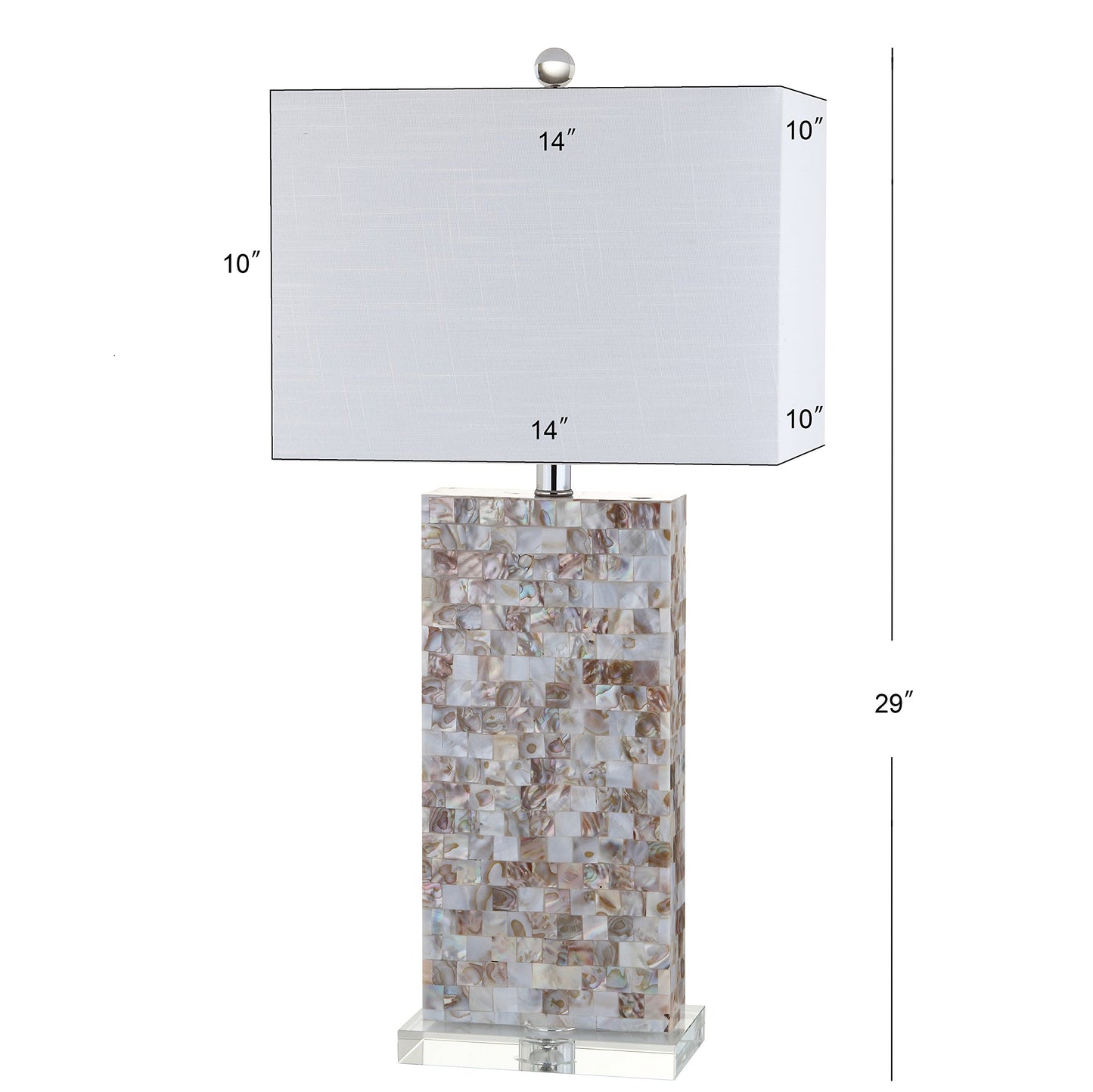 JONATHAN Y 29" Natural Seashell and Crystal Table Lamp, Coastal Mosaic Capiz Shell Bedside Lamp for Living Room Bedroom, White Linen Rectangle Shade, LED Bulb Included JYL1059A