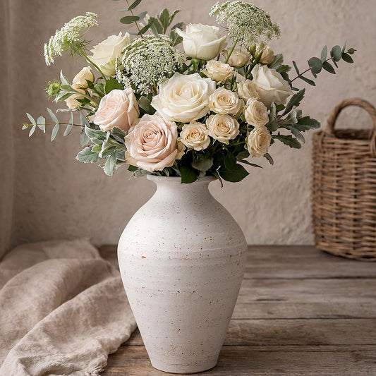 Ninehaoou Ceramic Flower Vase with Handles, 11.8 Inch Plain Tall Farmhouse Rustic Vintage Home Wabi-sabi Vase for Living Room, Table Centerpieces, Coffee Desk, Dining and Fireplace Decor
