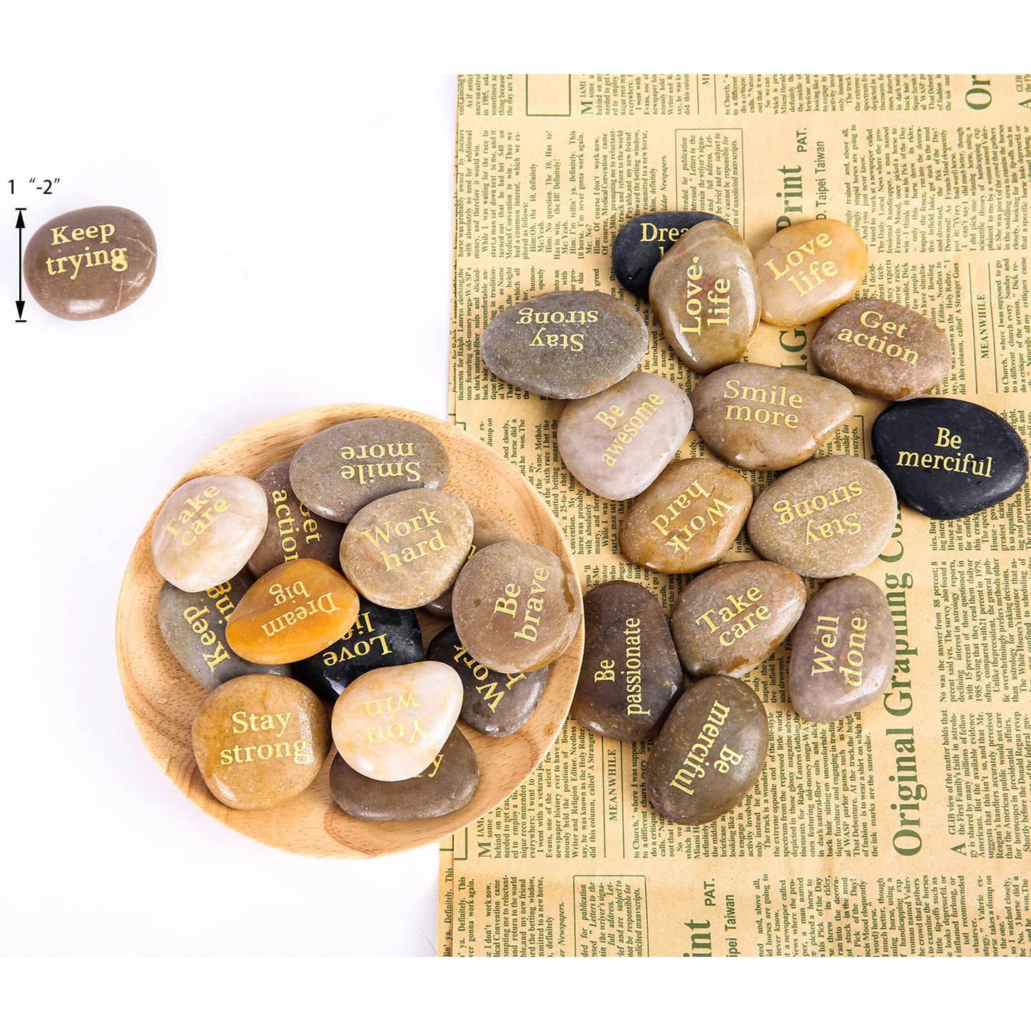 Majorhouse 52pcs Engraved Inspirational Stones with Inspiring Prayer Words, Phrases,Encouragement Stones for Family and Friends.