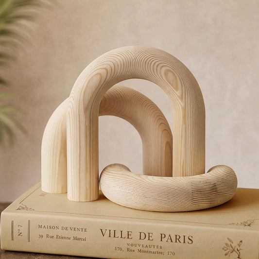 EOSAHR Pine Wood Arch Decor Set for Shelf Decor - Wood Sculpture for Coffee Table, Side Table & Console - Boho Decorative Objects for Office & Shelf Decorations (Natural Wood)