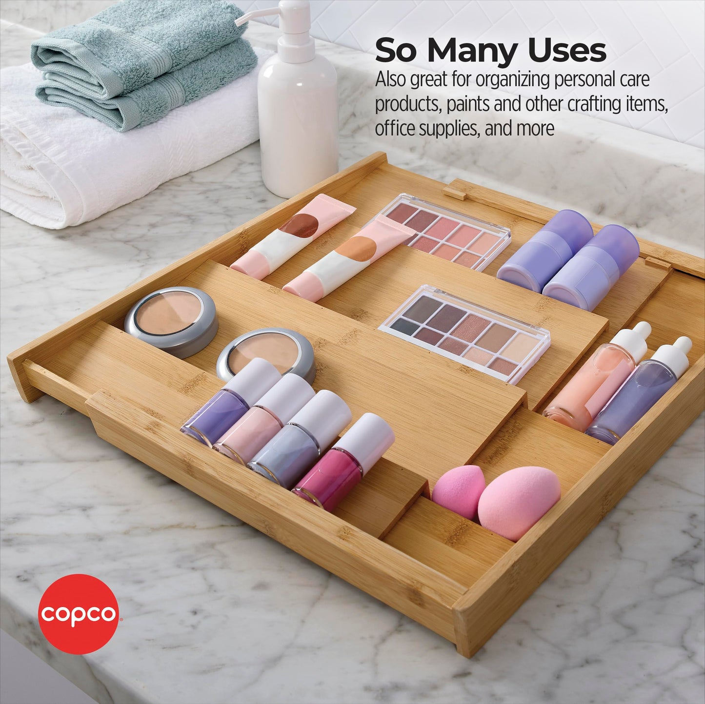 Copco Bamboo Expandable Spice Organizer Drawer and Counter Lazy Susan Turntable Style Tiered Rack - Adjustable 4-Tier Natural Wood Kitchen Spice Storage Organizer for Cabinet, Pantry, or Bathroom