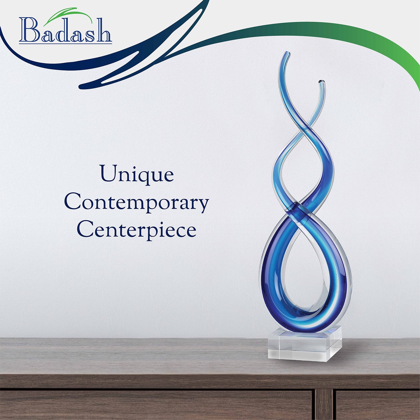 Badash Touch of the Blues Murano-Style Art Glass Sculpture, 18 Inch