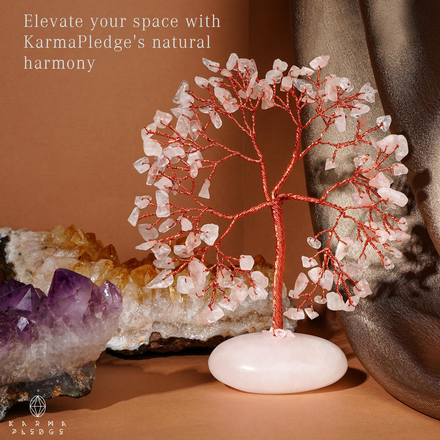 Rose Quartz Crystal Tree of Life Birthday Gifts for Women Mom Sister Friends, Feng Shui Chakra Tree for Positive Energy, Good Luck, Money, Reiki Healing, Aesthetic Home Office Desk Room Table Decor