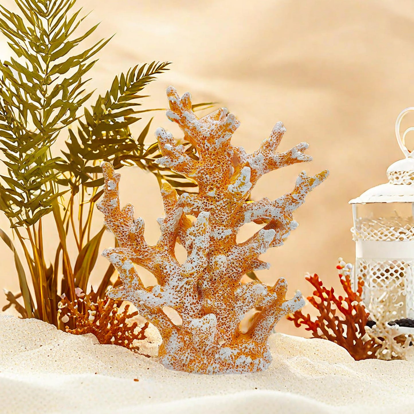 Etlemonde Beach Coastal Decor Coral Reef Home Decor Coral Statue Sculpture Home,Desk,Bathroom,Desktop Shelf Statue,Marine Themed Gifts (Golden Orange Coral)