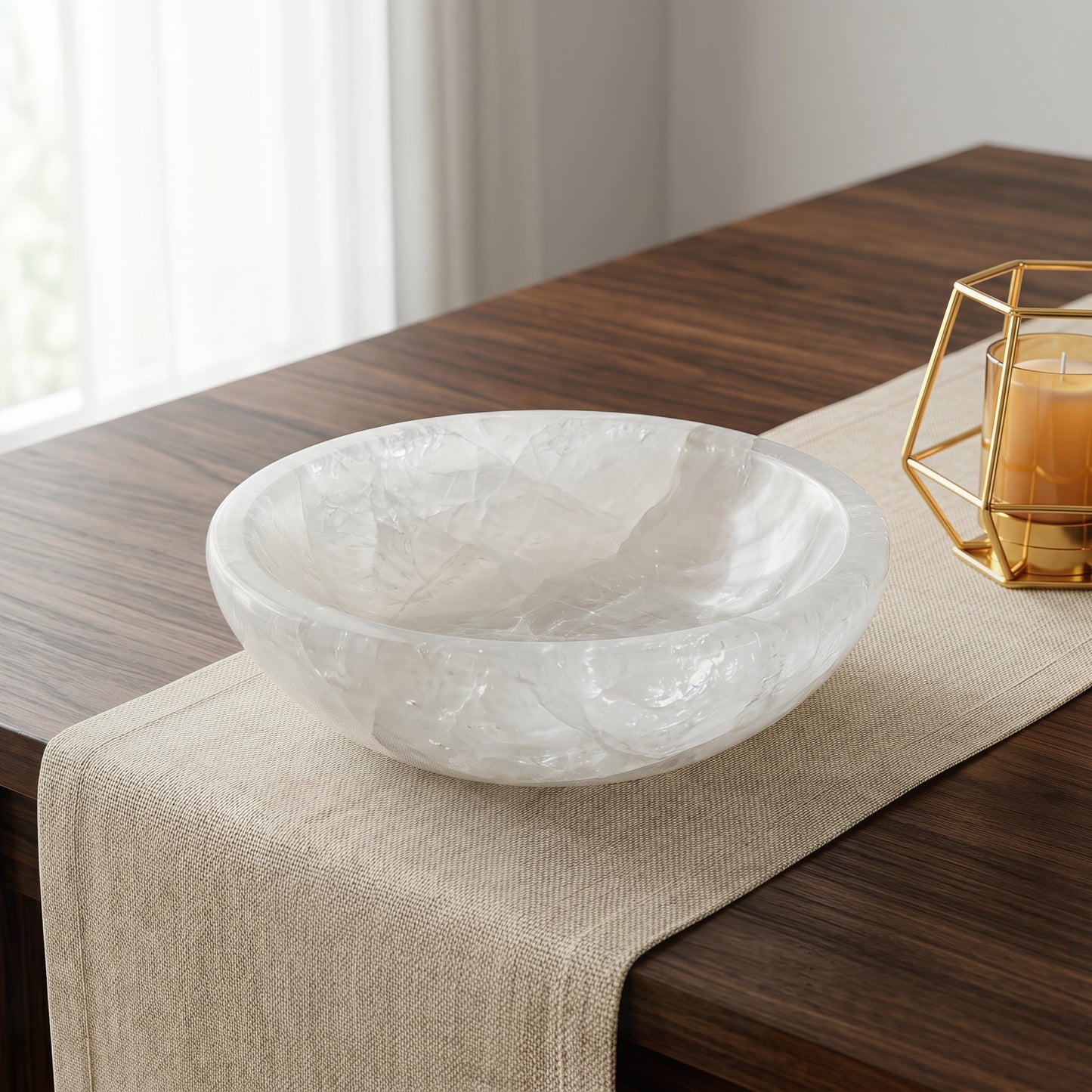 YeasHome Calcite Stone Bowl, Natural Marble Crystal Bowl for Decor - Hand Carved Decorative Bowl for Centerpiece, Coffee Table, Yoga Meditation, Gift Idea (Pure White)