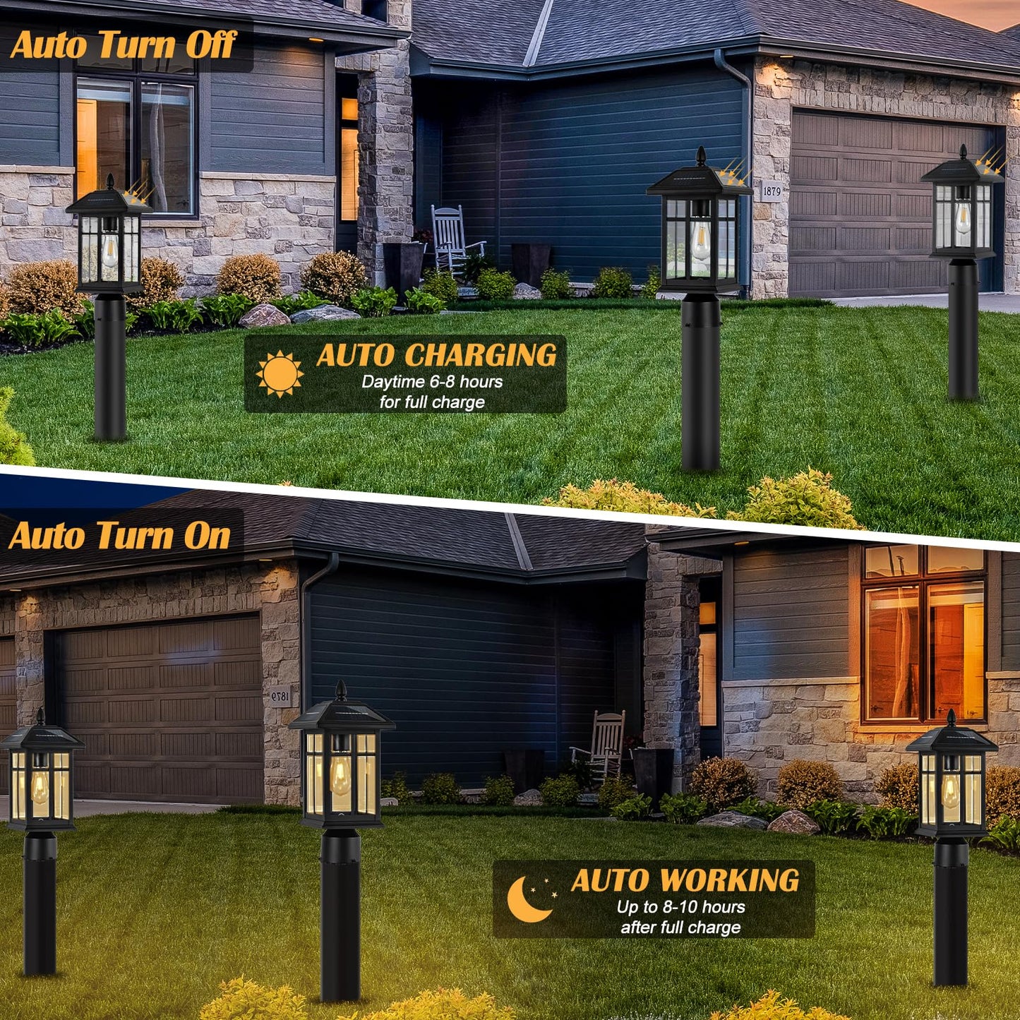 Brilvibera Solar Post Lights 2 Packs, Waterproof Post Lantern with Pier Mount Base, Aluminum Post Lamp Warm White Bulb Included for Yard Garden Pillar Pole Pathway
