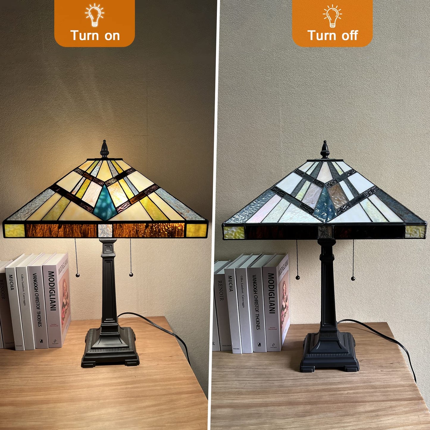 Capulina Tiffany Table Lamp Antique Cream Amber Stained Glass Lamp 2-Light