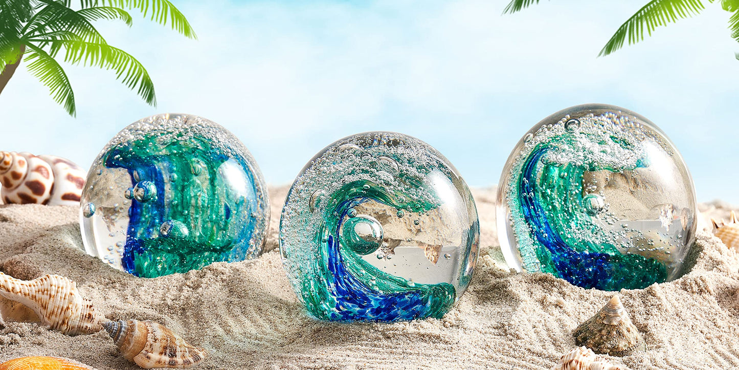 EUSTUMA Hand Blown Glass Figurines Ornament,Sea Animal Ornament for Fish Tank Aquarium,Sea Animals Collection for Birthday Gift,Paperweight Glass Ball (Wave Paperweight)