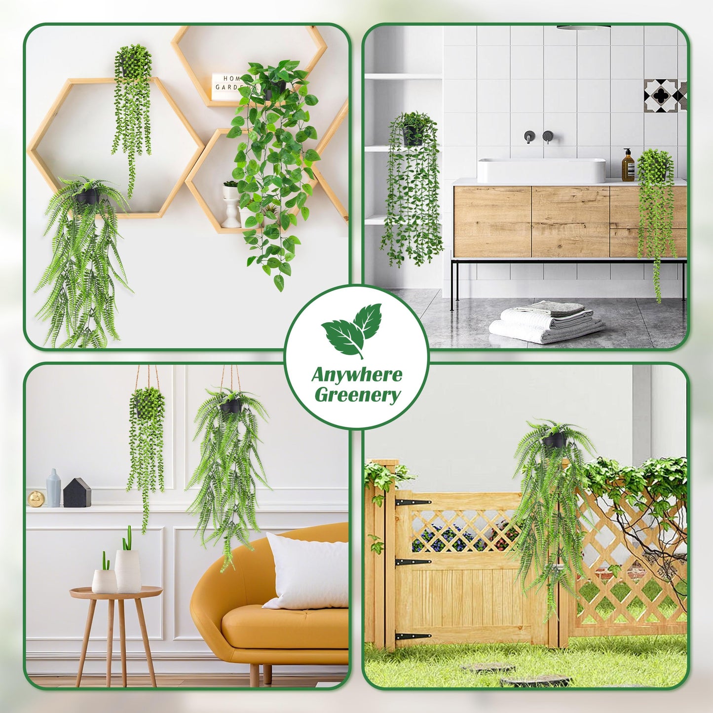 Der Rose Bundle of 4Pcs Fake Plants Hanging and 2 Pack Fake Plants Small for Living Room Bedroom Boho Wall Shelf Indoor Outdoor Decor