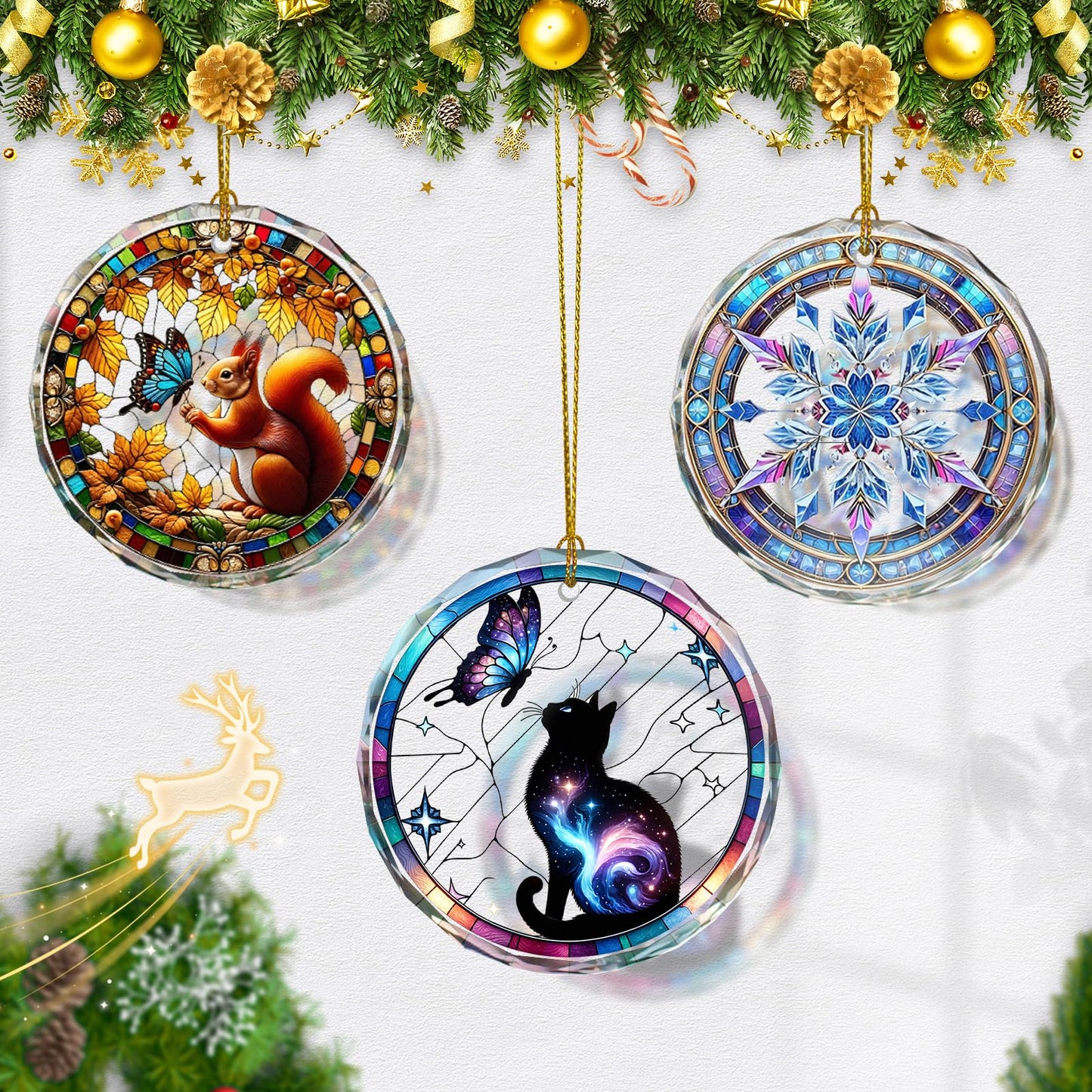 Stained Glass Black Cat Ornament, Cat Christmas Decoration for Tree, Holiday Presents and Xmas Gift