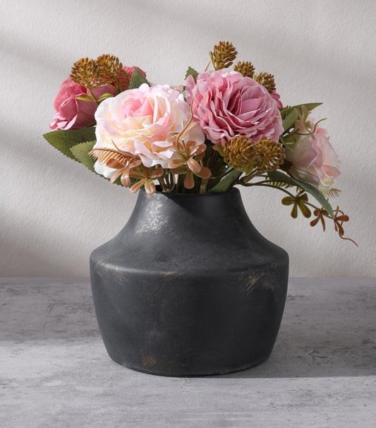FancyPlus Black Ceramic Flower Vase, 5.3 in White Rustic Farmhouse Vase, Small Handcrafted Weathered Pottery Vases, Decorative Terracotta Vases for Flower, Living Room, Centerpieces, Table, Home Decor