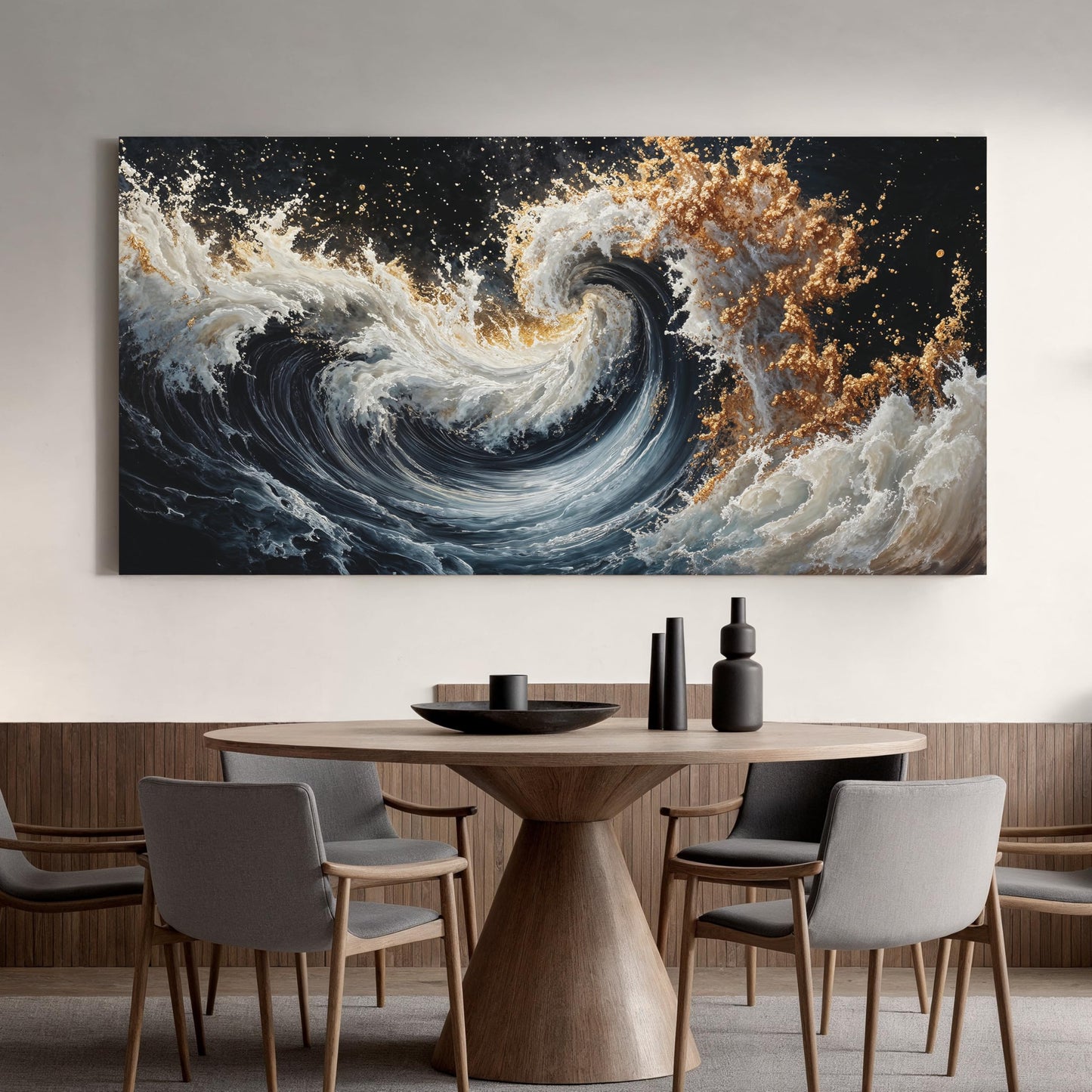 YISXINOAG Large Ocean Wave Abstract Wall Art Canvas Wall Decor Canvas Art Wall Decor for Living Room Ready to Hang Modern Blue and Gold Sea Painting Pictures for Bedroom Abstract Art Size 29"X58"