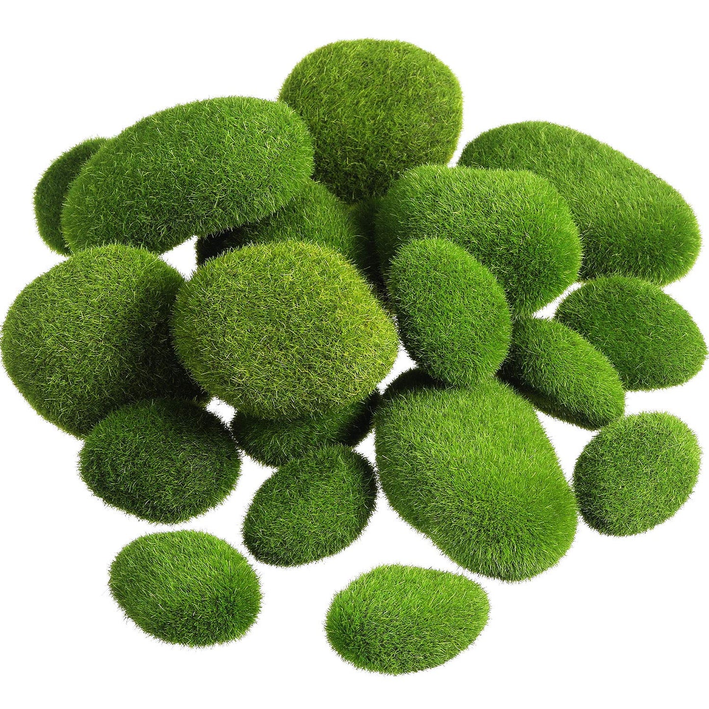 TecUnite 20 Pcs 3 Size Artificial Moss Rocks, Faux Green Moss Rock Balls Covered Stones Decorative for Garden Decor Fairy Gardens and Crafting