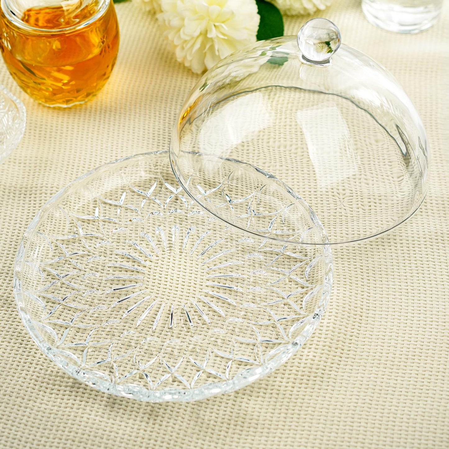 kanpura 7'' Clear Glass Cake Stand with Dome Lid Crystal Cake Holder Covered Versatile Glass Dome Dessert Plate for Christmas Party Table Centerpiece