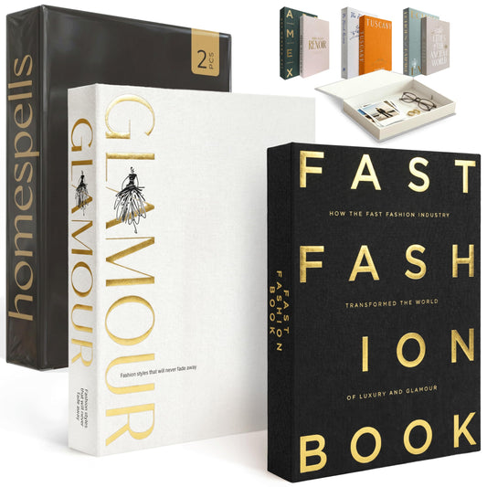 Decorative Books for Home Decor – Black & Ivory Linen Faux Books for Decoration: Aesthetic Fake Book Shelf, Living Room, Mantle, Entryway & Coffee Table Decor – Stack Faux Book Storage Box, Set of 2