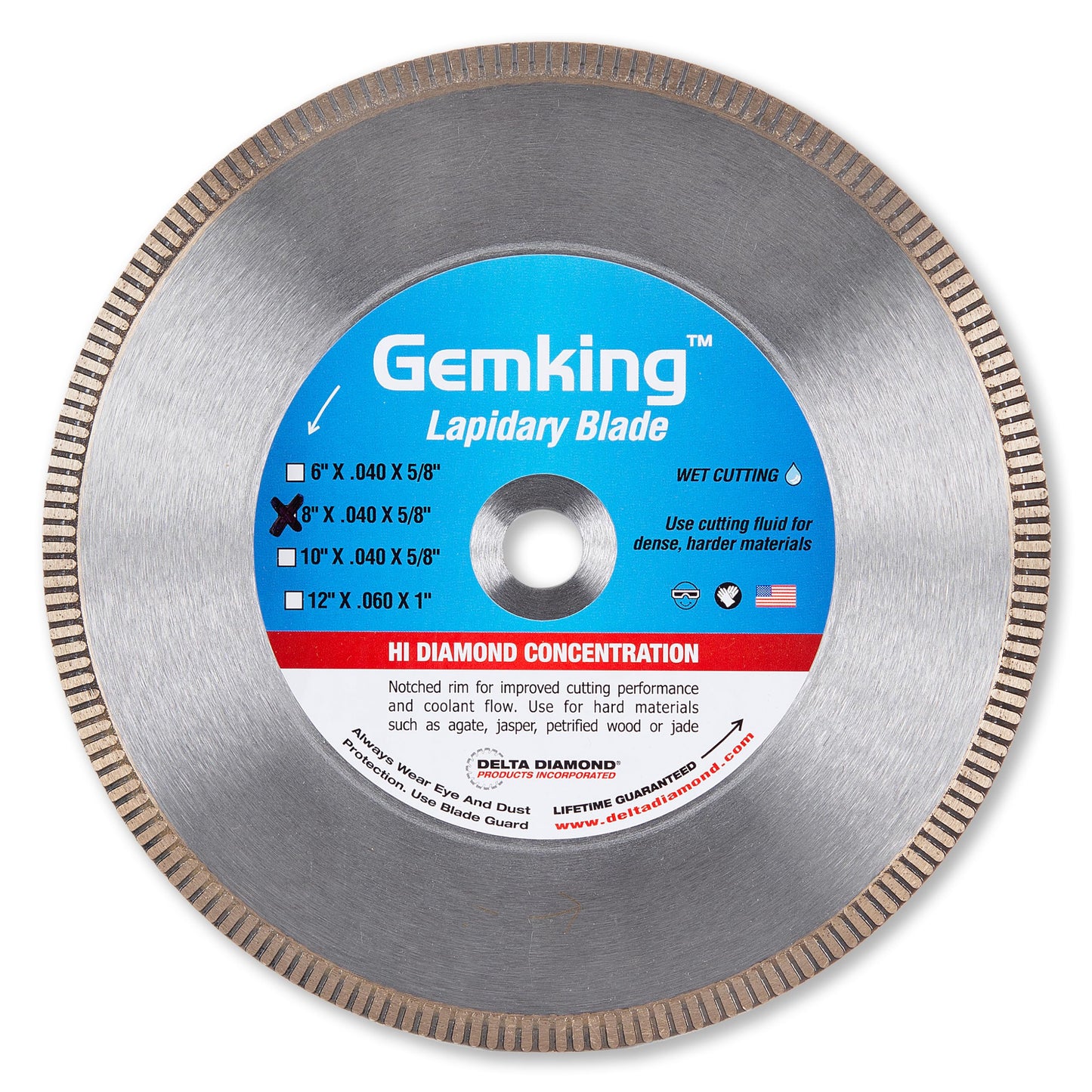 Gemking Lapidary Saw Diamond Blade, 10-inch, Ultra-Thin Notched Rim for Gemstones, Agate, Geodes (10" X .040 X 5/8" Arbor)
