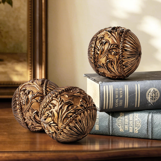 AELS 4" Vintage Decorative Balls Orbs, Set of 3 Decorative Spheres for Bowls and Trays, Antique Dining Table Centerpieces, Home Decor for Living Rooms, Dining Room, Coffee Table, Bronze Gold