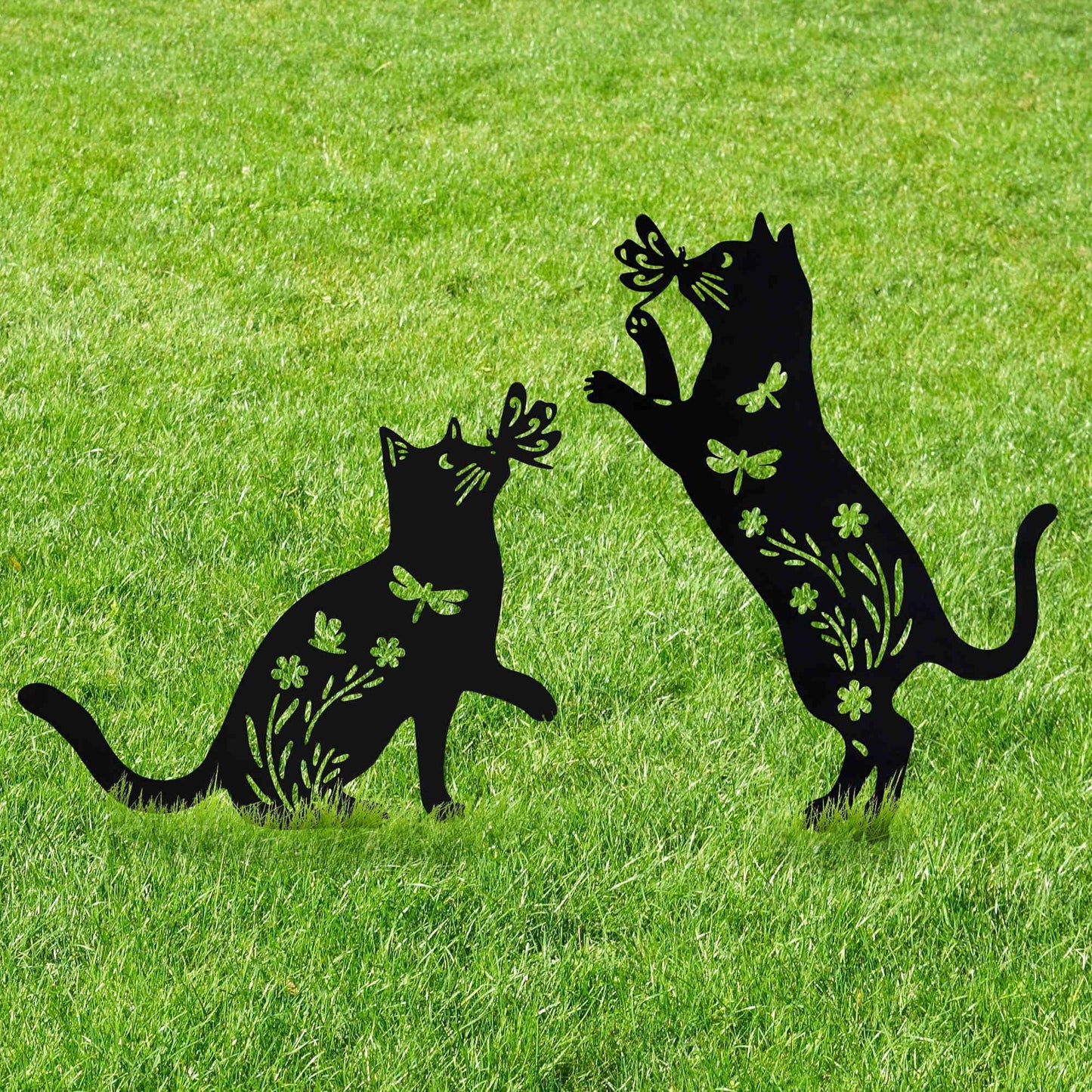 Askrinold Outdoor Cat Garden Decorations Black Cat Silhouette Statue, Cat Lover's Gift for Outdoor, Courtyard Decoration and Lawn Arrangement