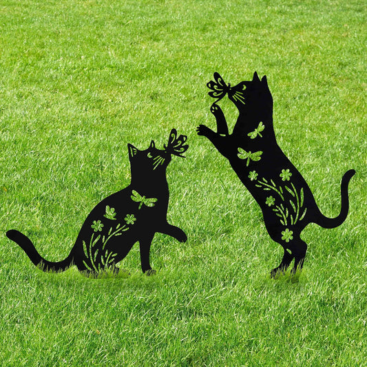 Askrinold Outdoor Cat Garden Decorations Black Cat Silhouette Statue, Cat Lover's Gift for Outdoor, Courtyard Decoration and Lawn Arrangement