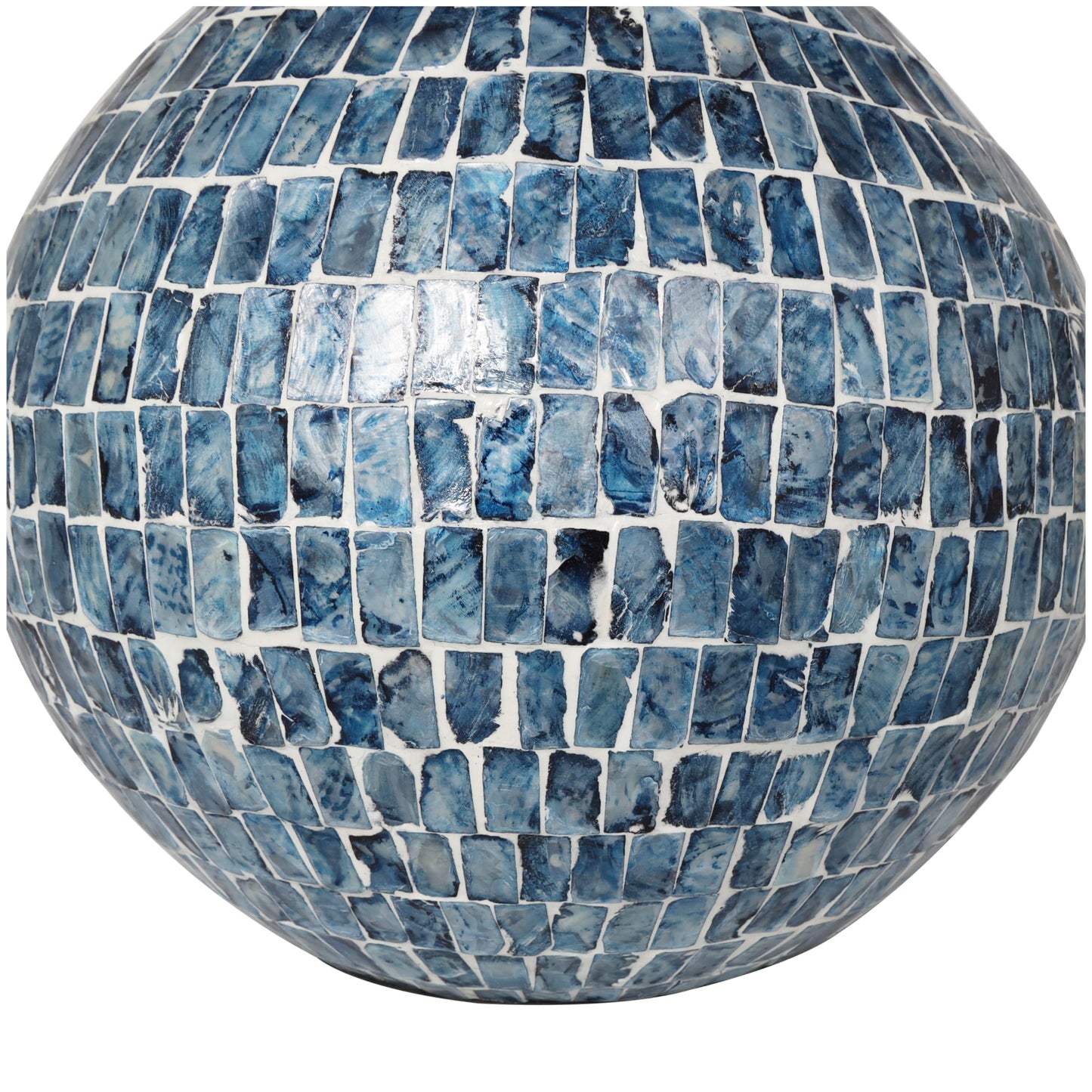 Deco 79 Mother of Pearl Shell Handmade Decorative Vase Mosaic Inspired Centerpiece Vase, Flower Vase for Home Decoration 13" x 13" x 14", Blue