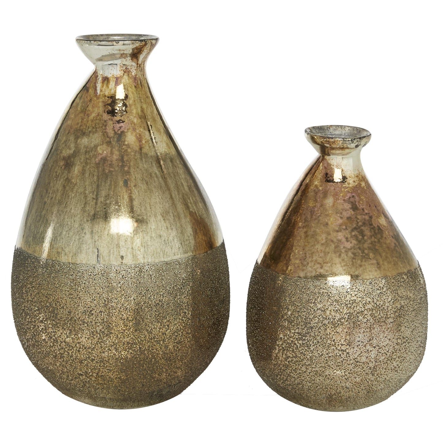 Deco 79 Glass Decorative Vase Blown Centerpiece Vases, Set of 2 Flower Vases for Home Decoration 12", 9"H, Gold