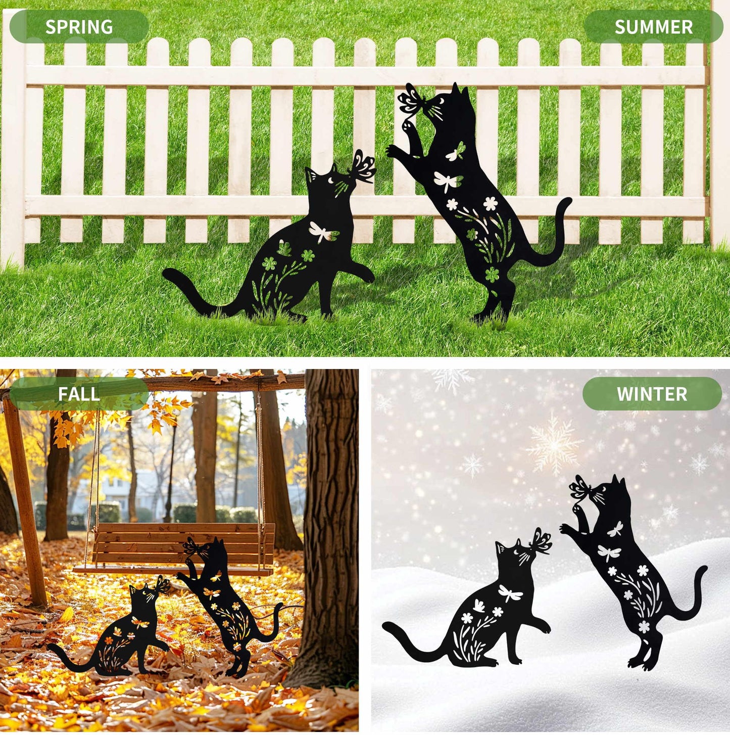 Askrinold Outdoor Cat Garden Decorations Black Cat Silhouette Statue, Cat Lover's Gift for Outdoor, Courtyard Decoration and Lawn Arrangement