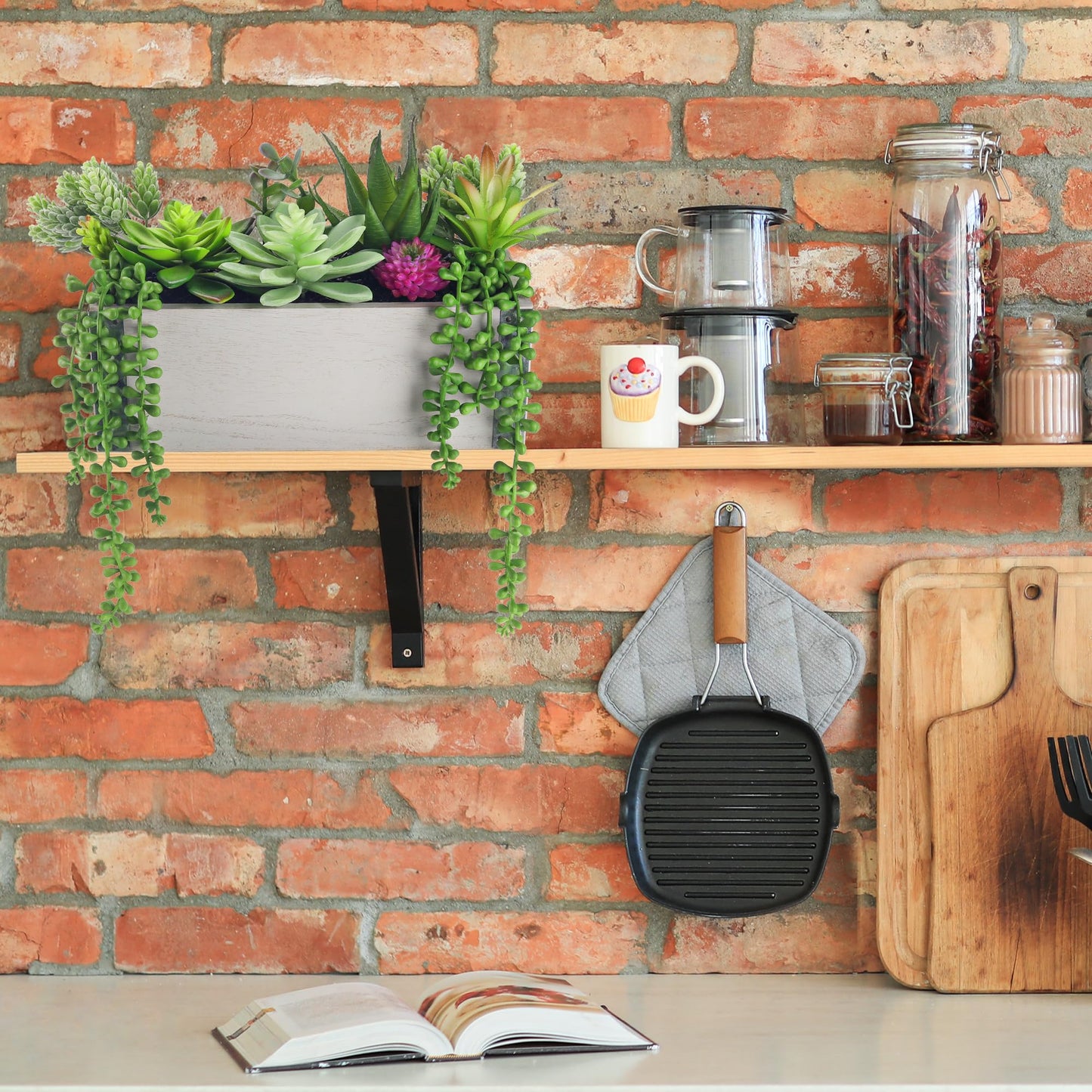 Der Rose 11 Inch Fake Plants Succulents Plants Artificial Cactus Plants in Wood Pots for Farmhouse Bathroom Decor