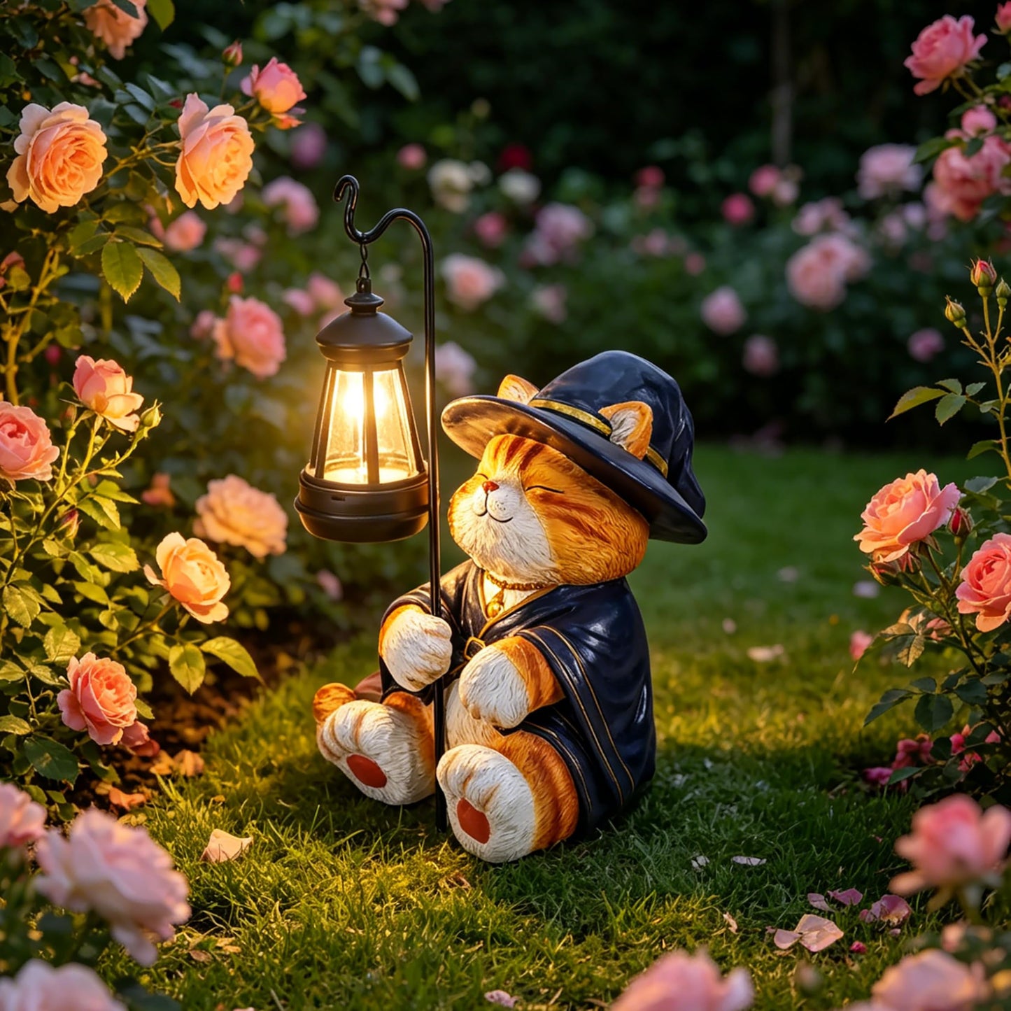 YOQUATE Decorative Solar Lights Garden Cat Statue Outdoor Figurine Light Themed Wizard Cat Lantern for Garden Decoration Outdoor Decor