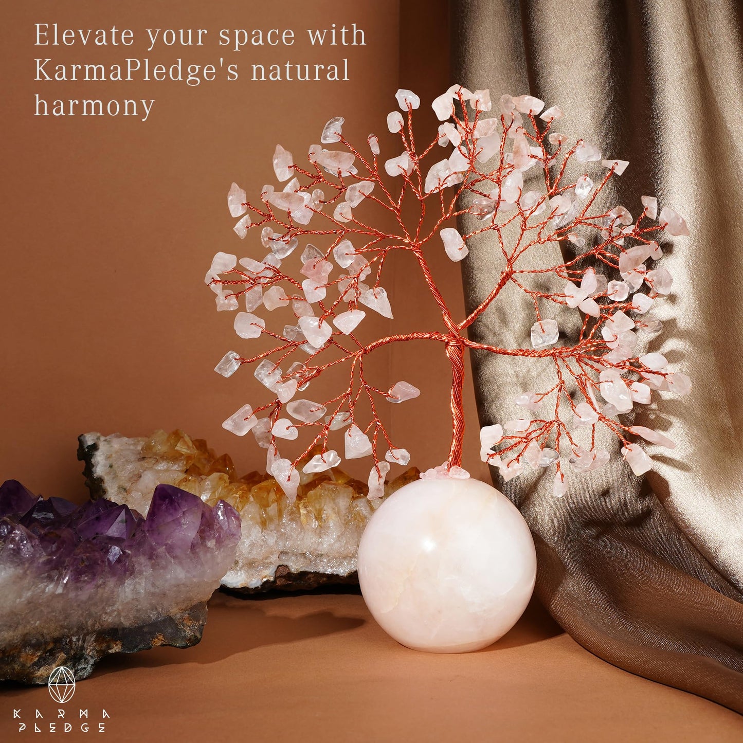 Rose Quartz Crystal Tree of Life Birthday Gifts for Women, Handmade Home Decor, Office, Room Decoration, Reiki Healing Crystal Chakra Tree for Money, Positivity, Good Luck Gifts for Her, Mom & Dad