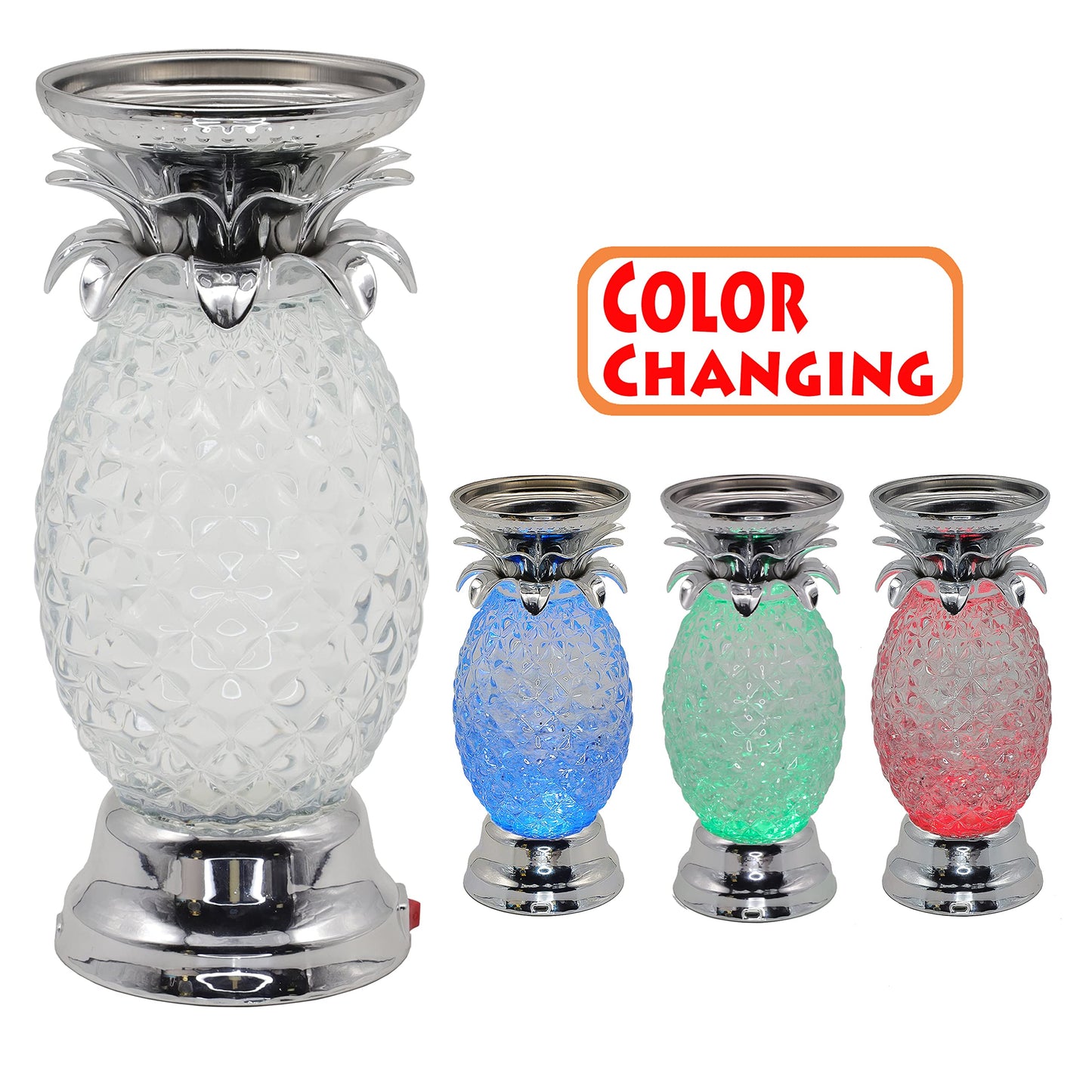 YAKii 9.5" Pineapple LED Color Changing Shine Lamp,Swirling Water Waves Lamp Kid Safe Battery/USB Cable Operated,Table Lamp Candle Holder Table Decoration Silver