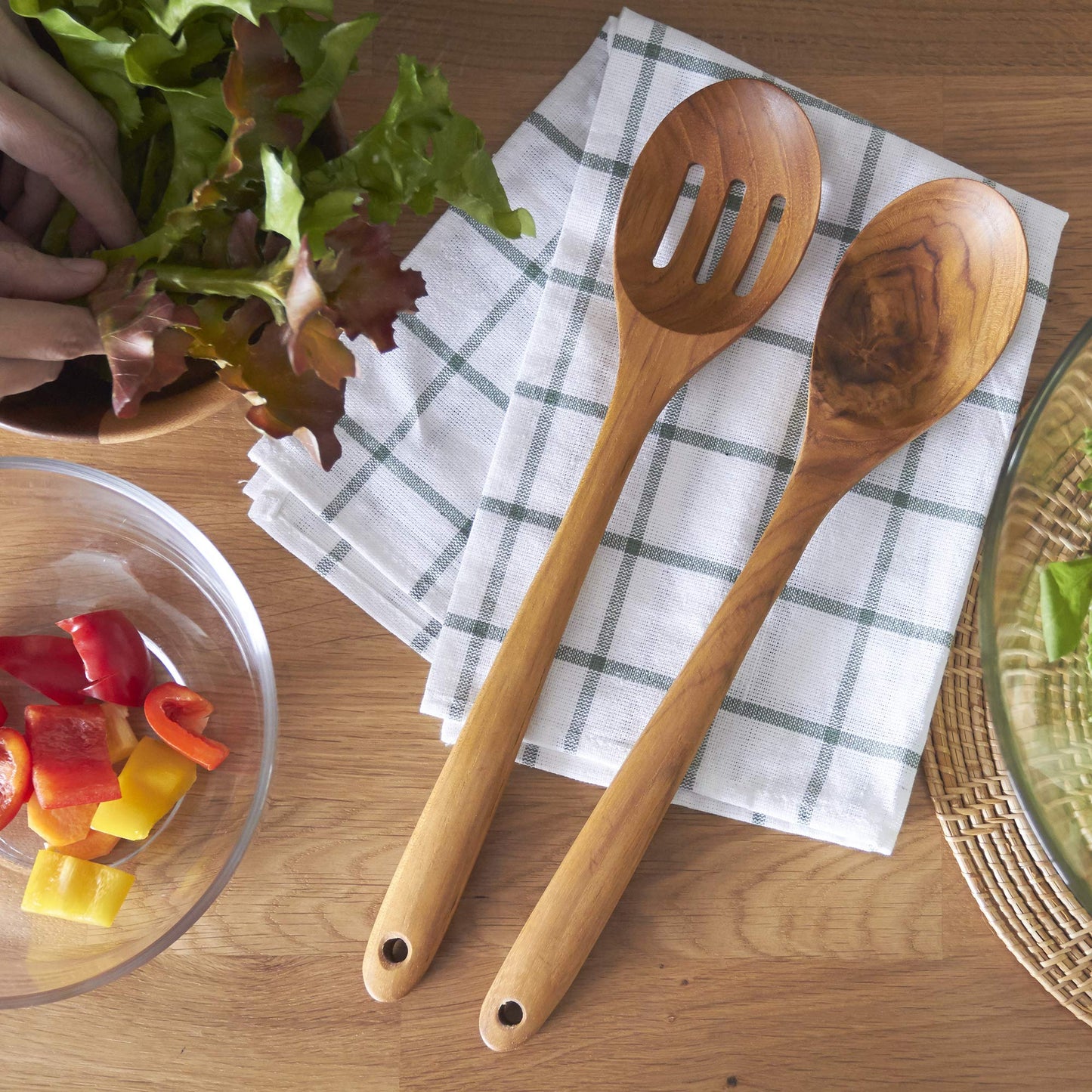 FAAY 13.5" Teak Cooking Spoon, Wooden Spoon, Mixing Spoon Handcraft from Teak | Healthy and High Moist Resistance for Non Stick Cookware