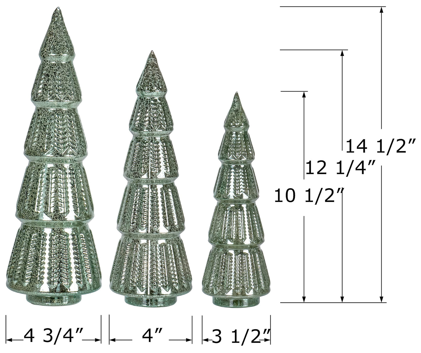 Red Co. 10.5”, 12.5”, 14.5” Light-Up Mercury Glass Christmas Tree Tabletop Display Figurine Set of 3 Sizes, Teal Blue