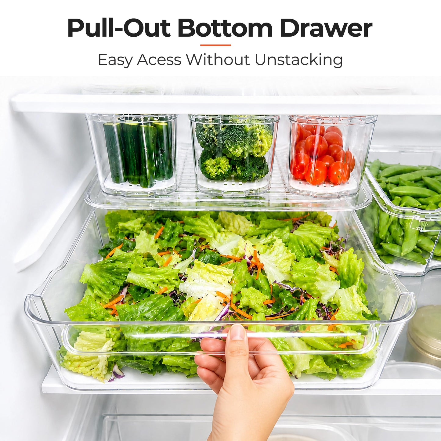 SMRCAD Refrigerator Organizers and Storage, 8 Pack with 1 Pull-Out Drawer and 7 Lidded Bins, Fruit Storage Containers for Fridge with Drain Trays, Helps Keep Produce Fresh