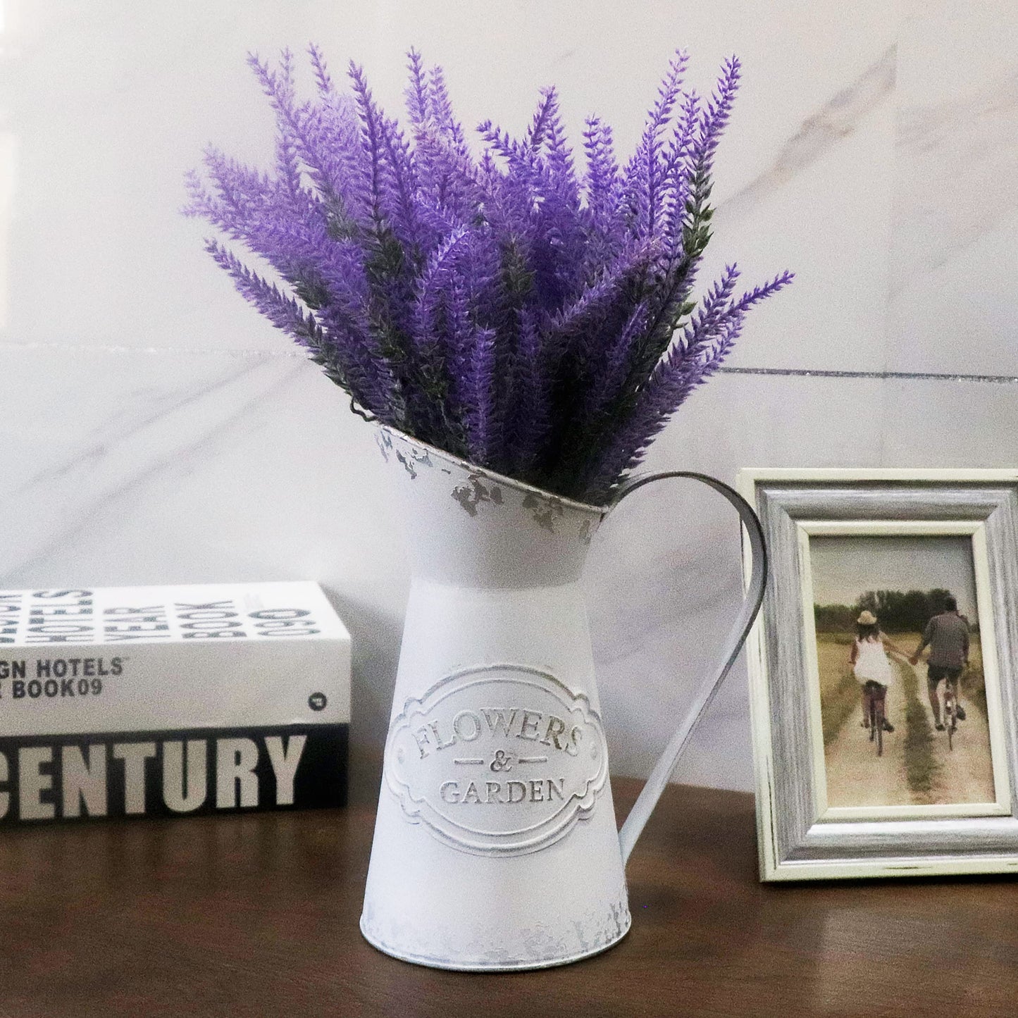 Rustic Vase for Flowers, Small White Metal Shabby Chic Jug, Farmhouse Vase for Home, Kitchen,Living Room - 8.7"(White)