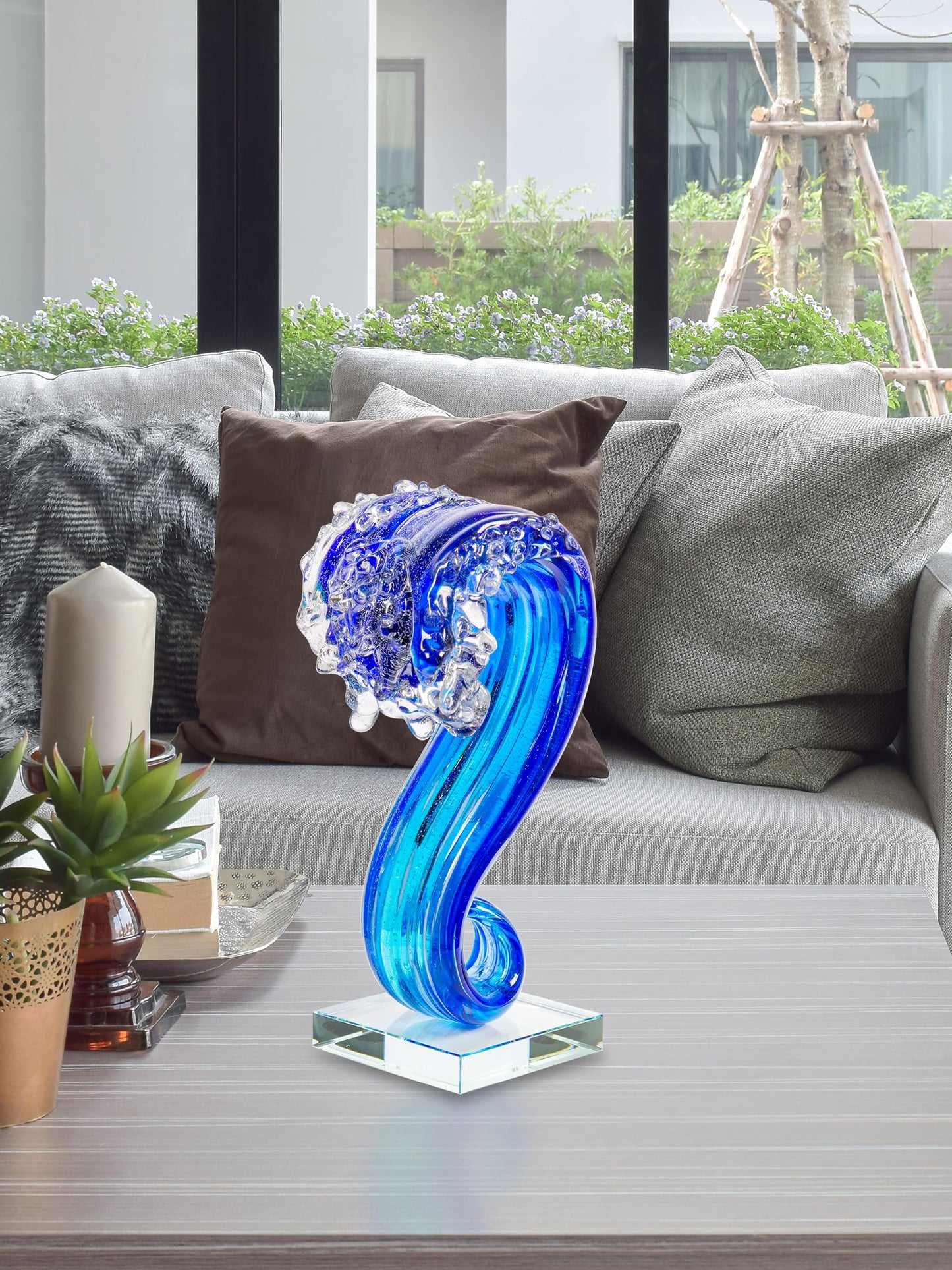 Dale Tiffany AS15206 Pacific Wave Art Glass Sculpture, Blue, 11.5"
