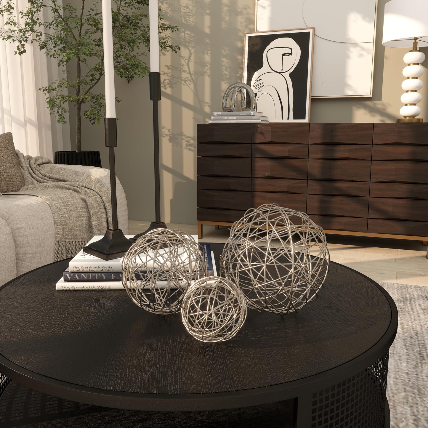 Deco 79 Metal Geometric Decorative Sculpture Home Decor Statues, Set of 3 Accent Figurines 8", 6", 4"D, Silver