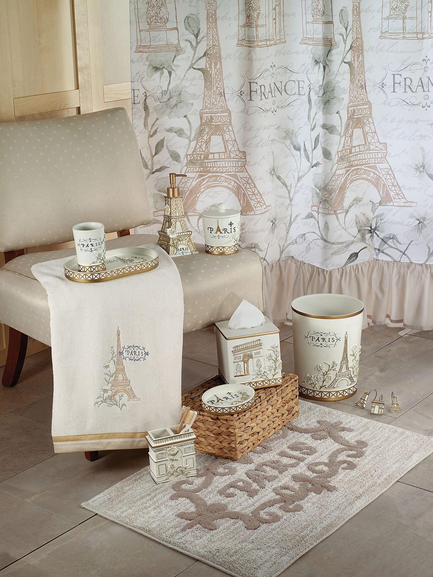 Avanti Linens - Tissue Box Cover, Hand Painted Resin, Countertop Accessories, Chic Bathroom Decor (Paris Botanique Collection)