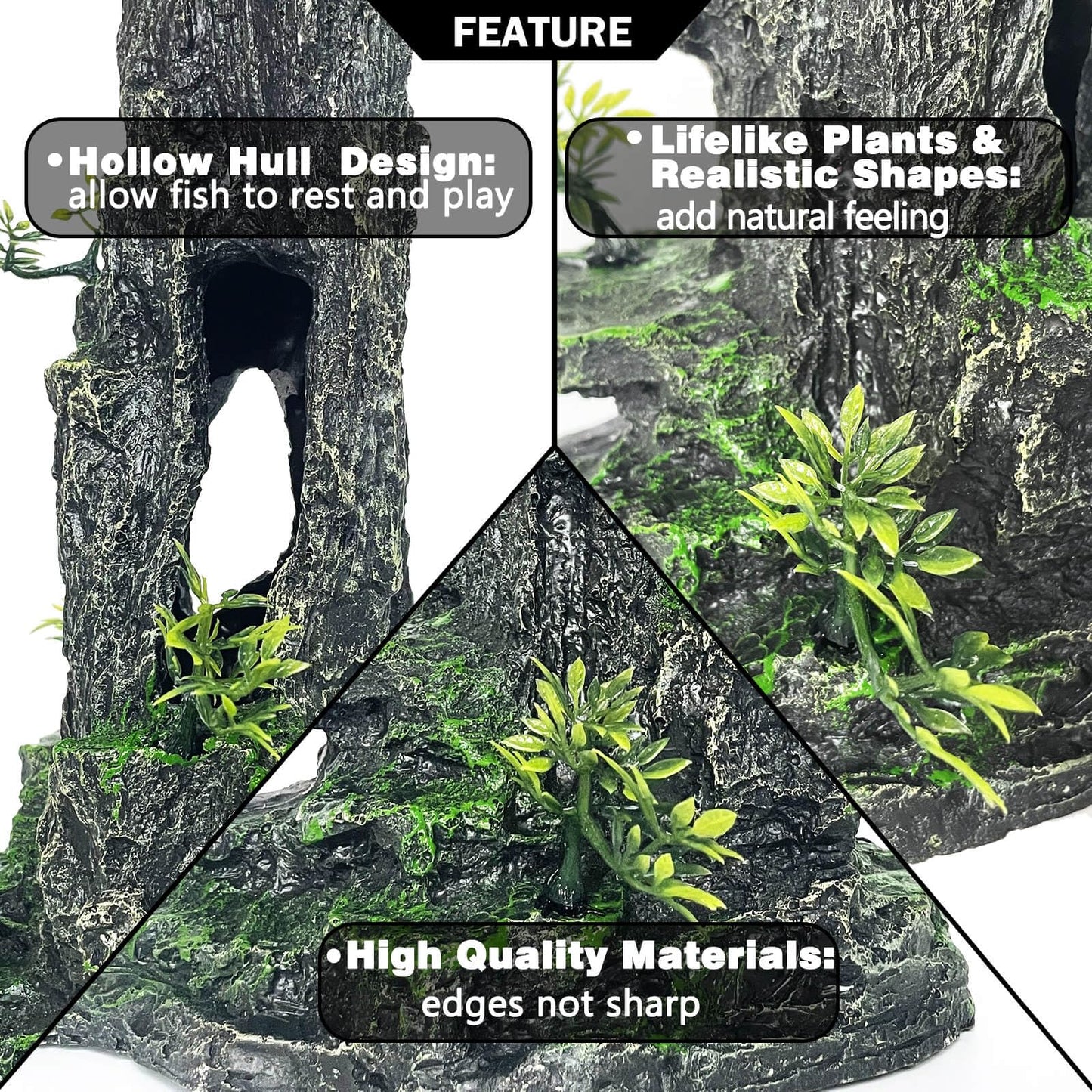 VMCN Aquarium Decoration Large and Tall for Fish Tank Rock Thematic Ornaments Aquarium Mountain View Stone Ornaments Aquarium Decor Tree House Cave Fish Tank Landscape - Extra Large