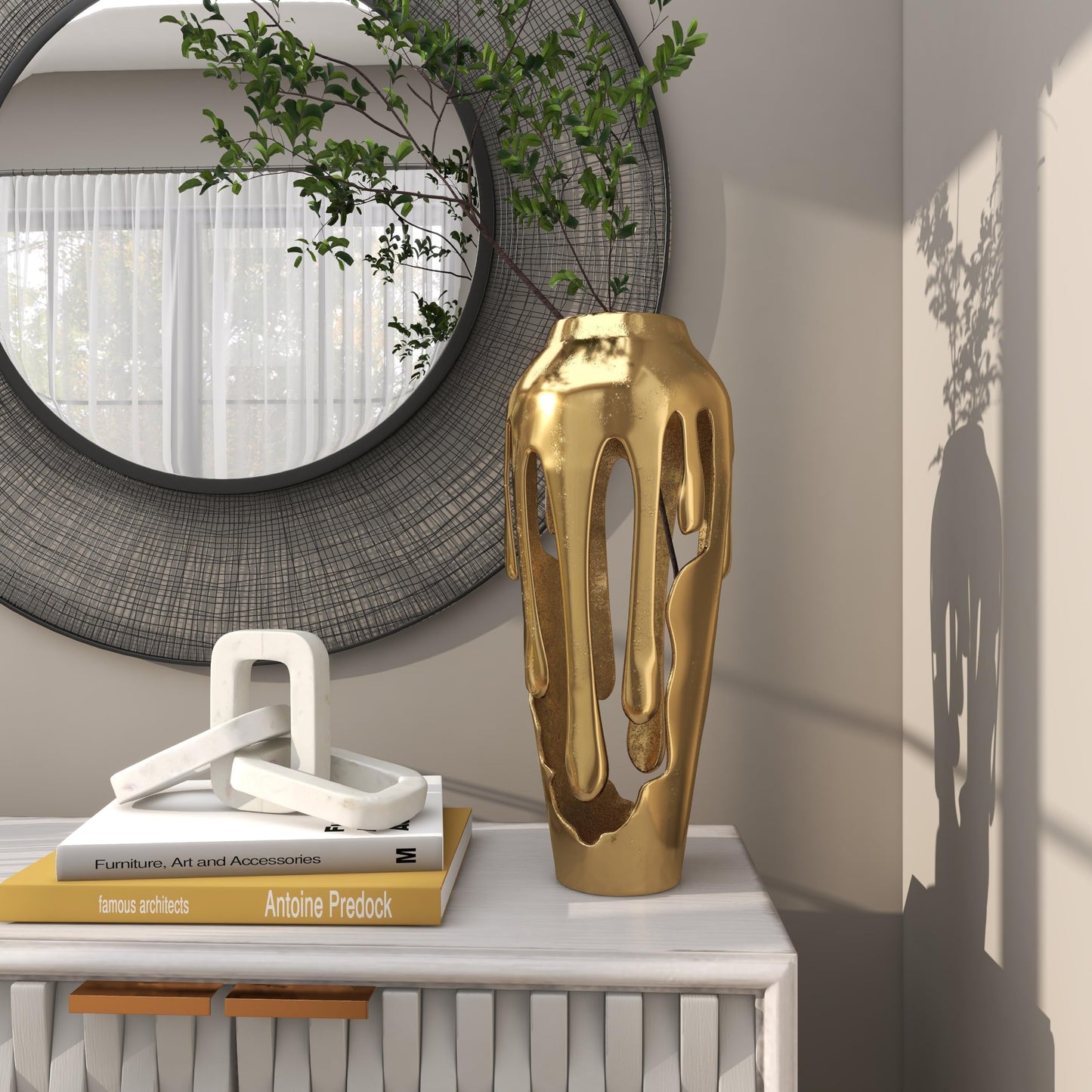 Deco 79 Aluminum Metal Abstract Vase, Vase 8" x 8" x 19", Gold