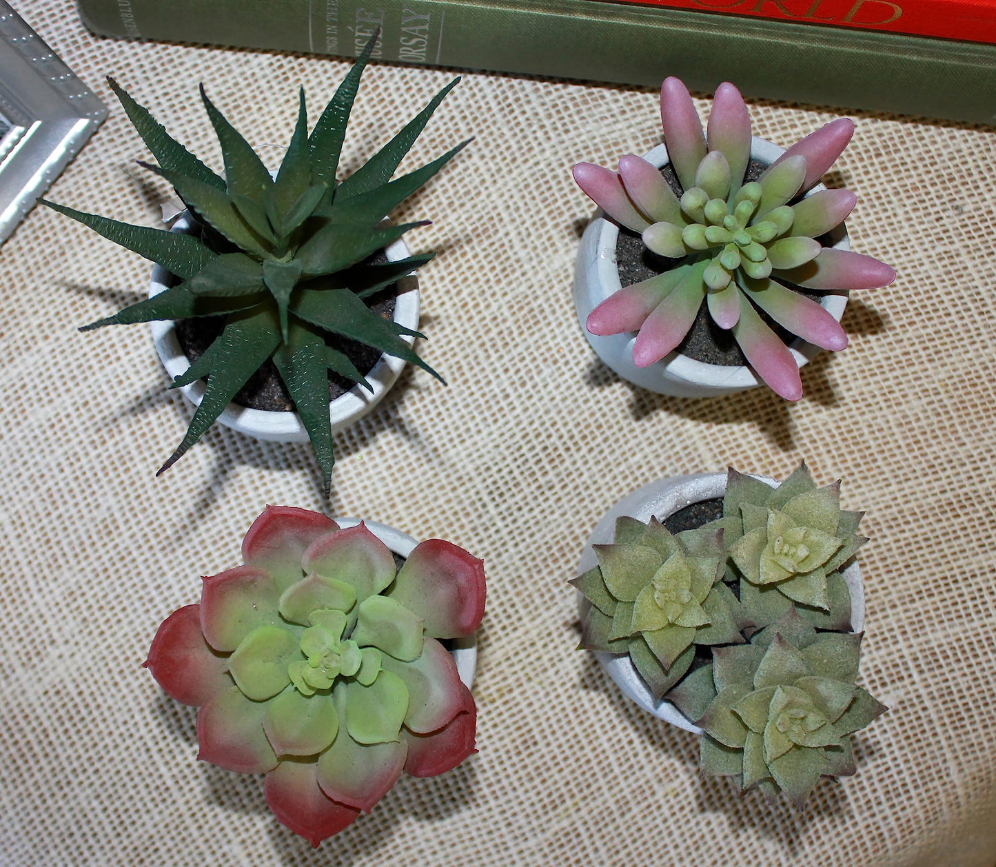 Worth Imports Artificial Fake Succulent Plant in 2.75” Diameter Cement Pot, Set of 4 for Kitchen, Bathroom, Livingroom, Bedroom, Office, Desk, Patio, Indoor Or Outdoor