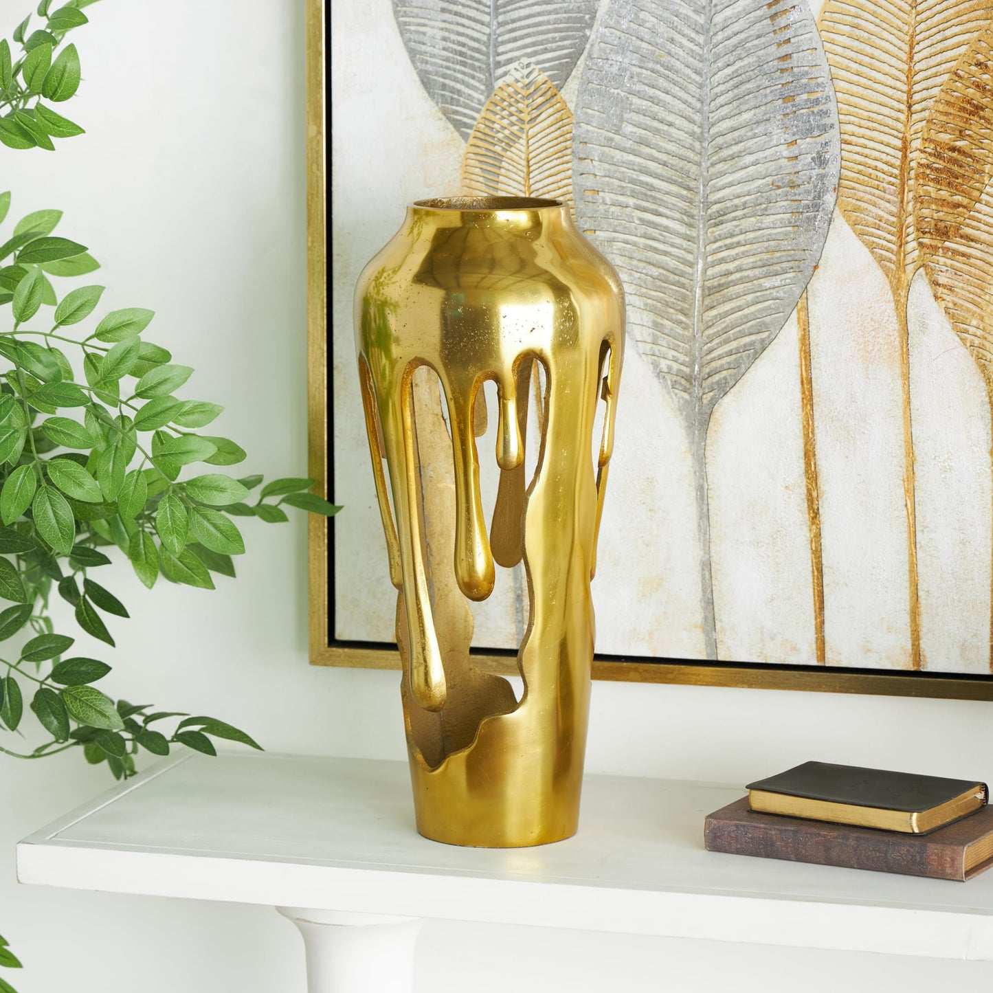 Deco 79 Aluminum Metal Abstract Vase, Vase 8" x 8" x 19", Gold